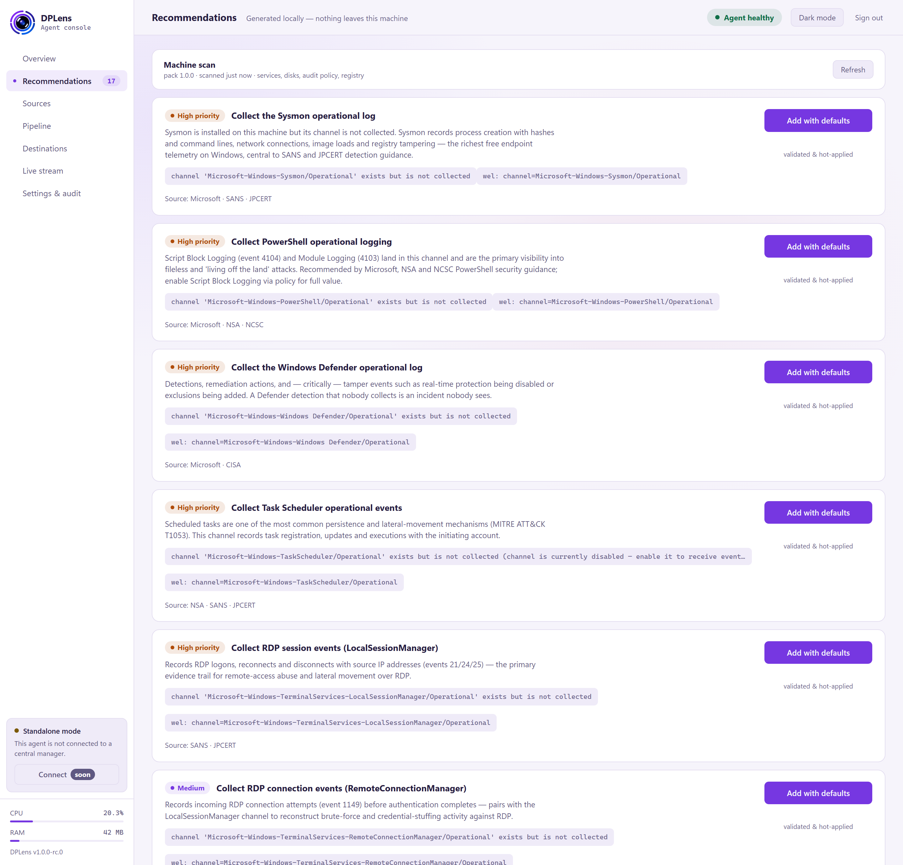 The Recommendations page