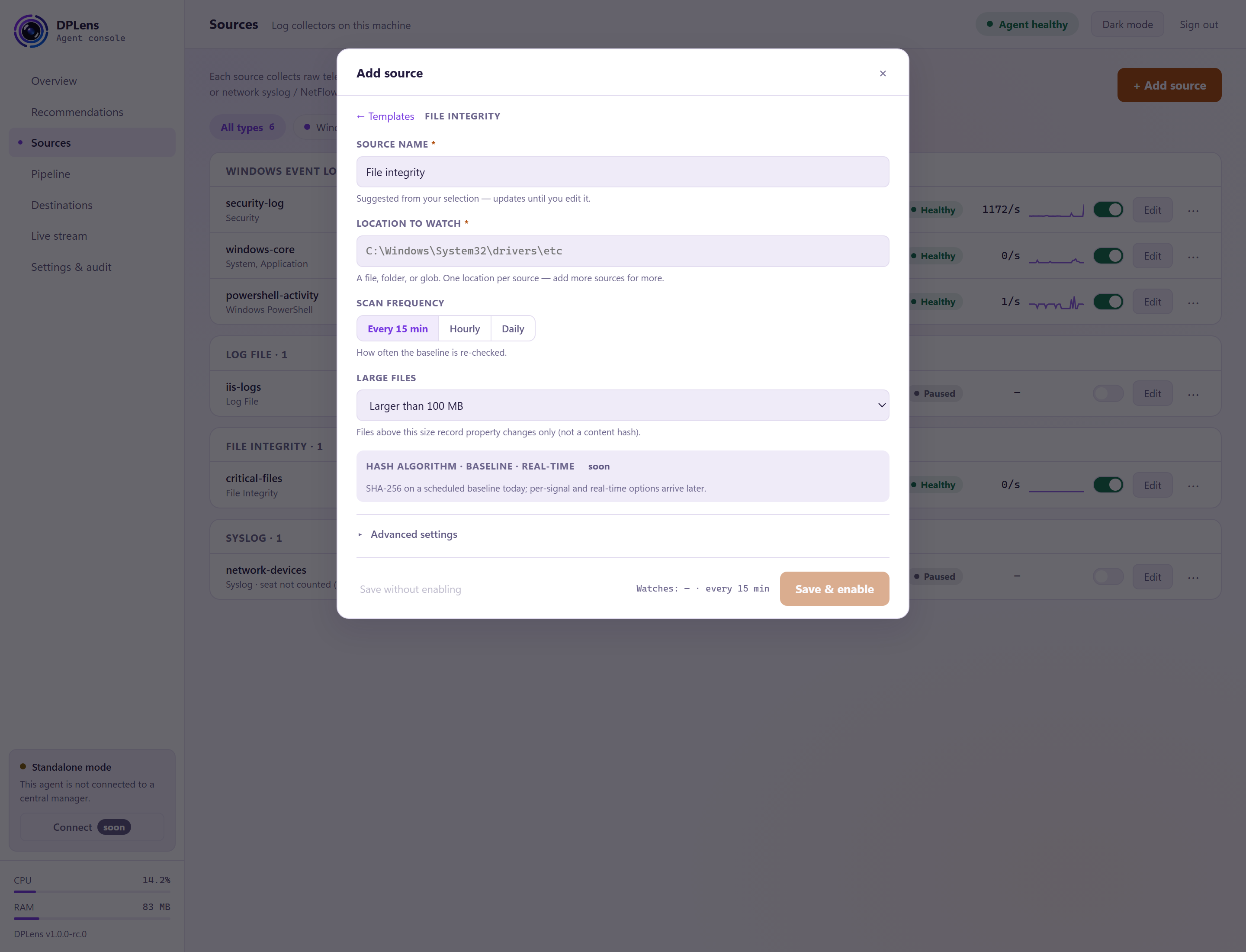 The file-integrity source form